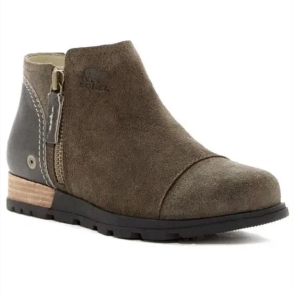 SOREL Major Low Ankle Boot Fossil Brown Green Leather Waterproof Zip Bootie 7  S
